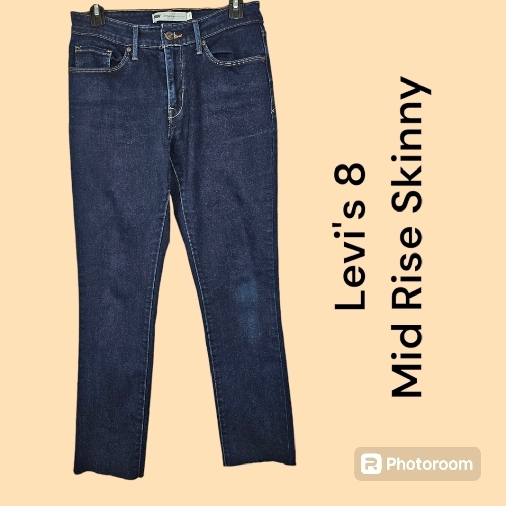 Levi's Mid Rise Skinny Stretch 8 Dark Wash Raw Hem EUC